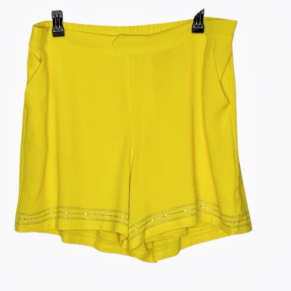 Ashley Stewart Textured Crystal Embellished Yellow Shorts